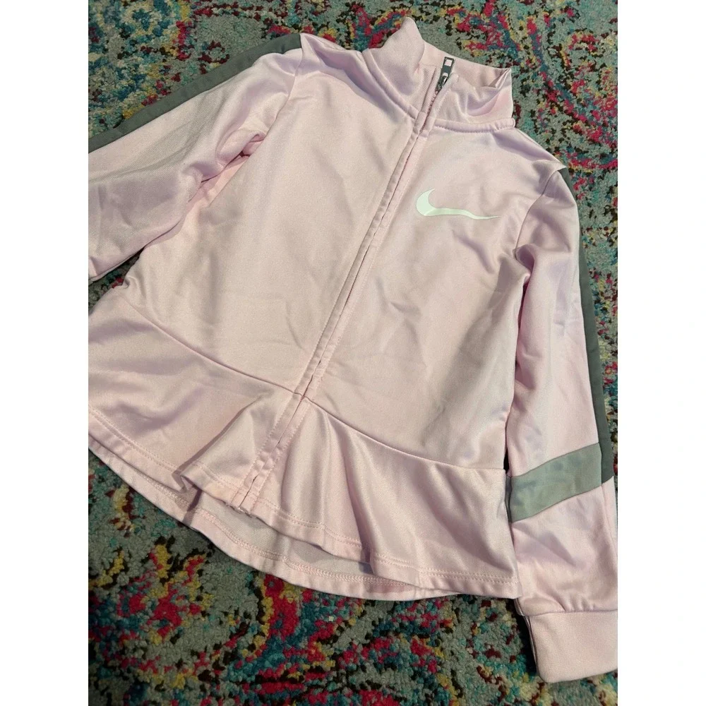 Nike Girls Pink Peplum Track Jacket Grey Stripe Full Zip Mock Neck 4T k7069